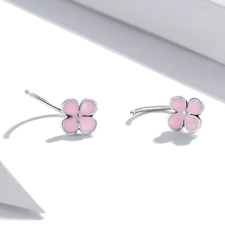 Orecchini da donna con orecchini a bottone con fiori rosa in argento sterling S925, Pink Flowers