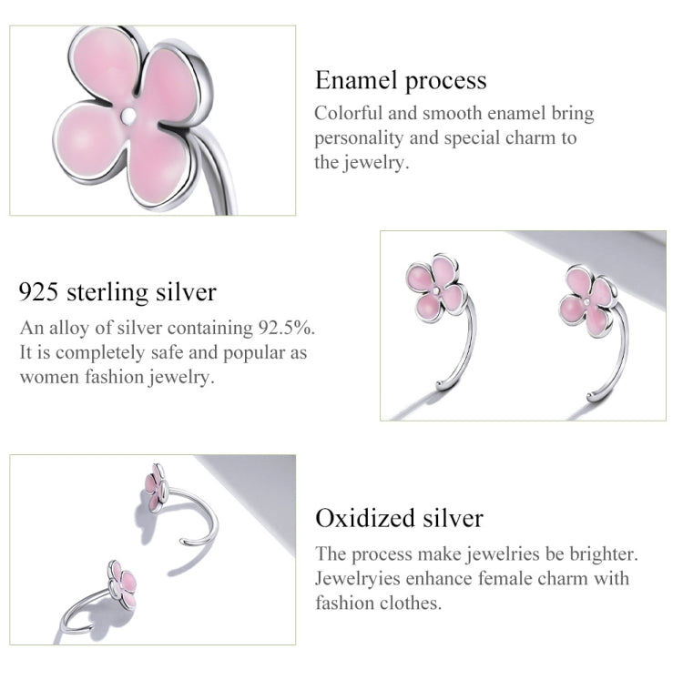 Orecchini da donna con orecchini a bottone con fiori rosa in argento sterling S925, Pink Flowers