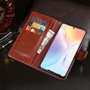 idewei Custodia in pelle orizzontale a conchiglia Crazy Horse Texture con supporto e slot per carte e portafoglio, For vivo X70, For vivo X70 Pro, For vivo X70 Pro+