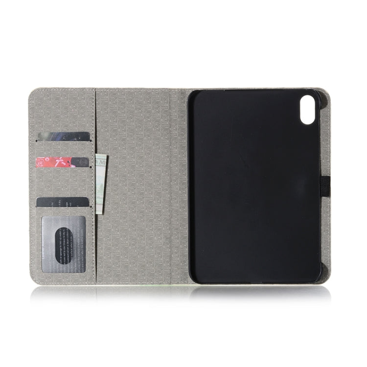Custodia in pelle a vibrazione orizzontale con motivo a cartoni animati con slot per schede, supporto e portafoglio, For iPad mini 6 / mini 2024