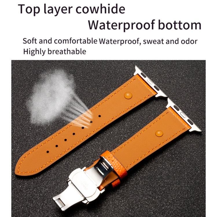 Cinturino per cinturino in pelle di vacchetta con strato superiore da lavoro con chiusura a farfalla, For Apple Watch Series 8&7 41mm / SE 2&6&SE&5&4 40mm / 3&2&1 38mm, For Apple Watch Series 6&SE&5&4 44mm / 3&2&1 42mm                                  ...