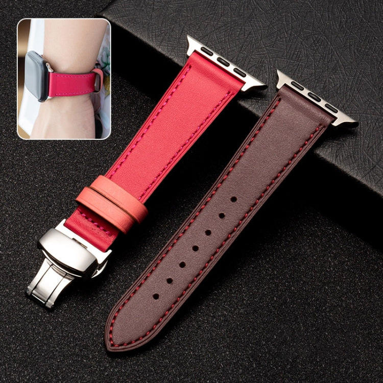 Cinturino per cinturino in pelle di vacchetta con strato superiore da lavoro con chiusura a farfalla, For Apple Watch Series 8&7 41mm / SE 2&6&SE&5&4 40mm / 3&2&1 38mm, For Apple Watch Series 6&SE&5&4 44mm / 3&2&1 42mm                                  ...