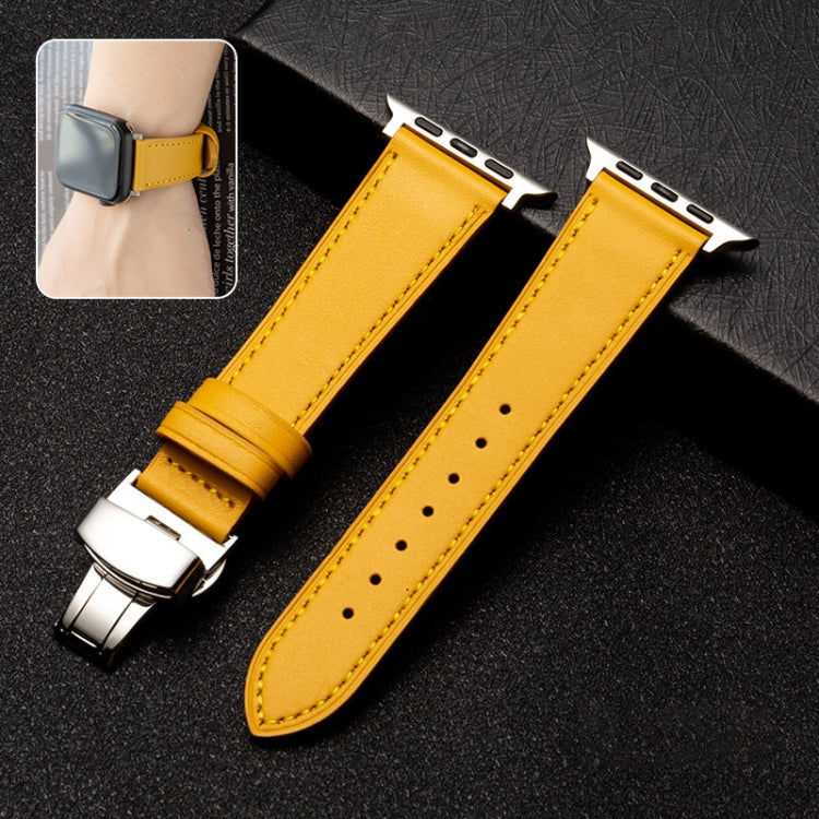 Cinturino per cinturino in pelle di vacchetta con strato superiore da lavoro con chiusura a farfalla, For Apple Watch Series 8&7 41mm / SE 2&6&SE&5&4 40mm / 3&2&1 38mm, For Apple Watch Series 6&SE&5&4 44mm / 3&2&1 42mm                                  ...