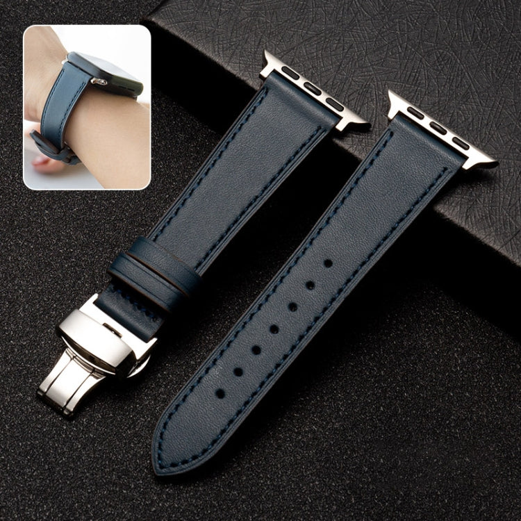 Cinturino per cinturino in pelle di vacchetta con strato superiore da lavoro con chiusura a farfalla, For Apple Watch Series 8&7 41mm / SE 2&6&SE&5&4 40mm / 3&2&1 38mm, For Apple Watch Series 6&SE&5&4 44mm / 3&2&1 42mm                                  ...