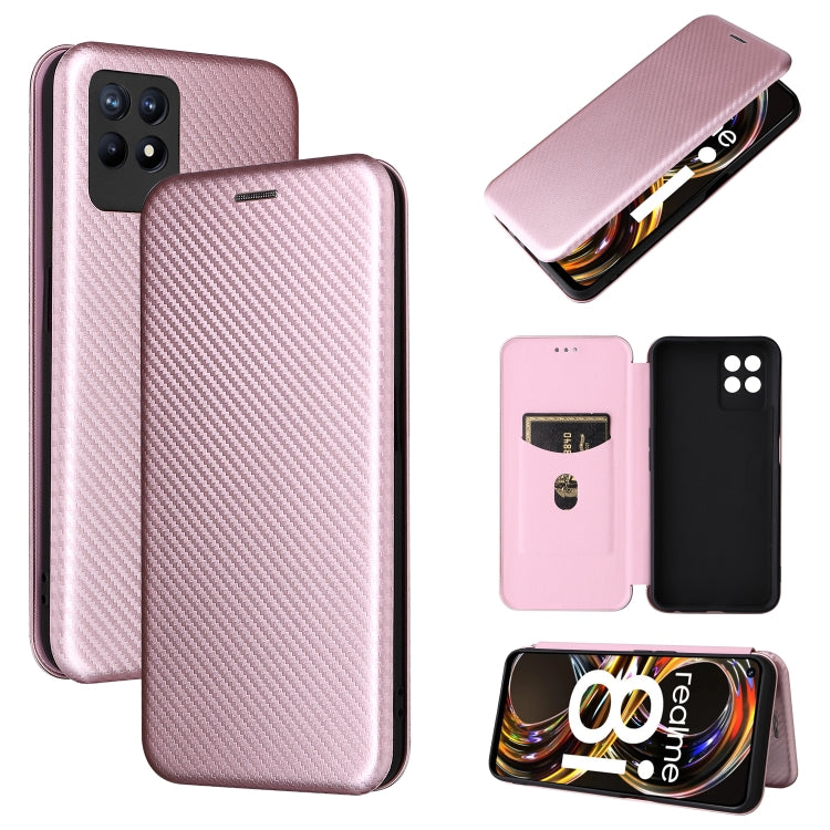 Struttura in fibra di carbonio Flip orizzontale magnetico Custodia in pelle TPU + PC + PU con slot per schede, For OPPO Realme 8i