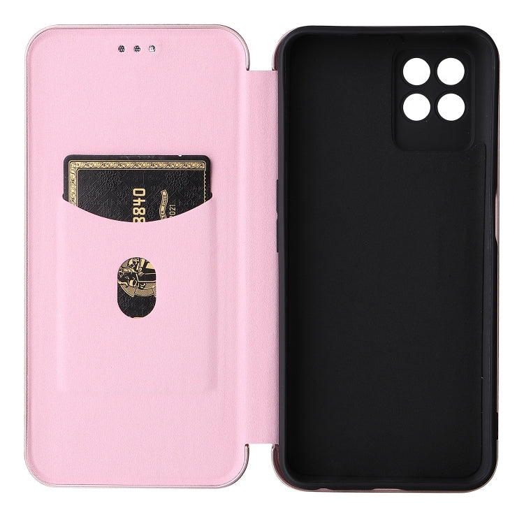 Struttura in fibra di carbonio Flip orizzontale magnetico Custodia in pelle TPU + PC + PU con slot per schede, For OPPO Realme 8i
