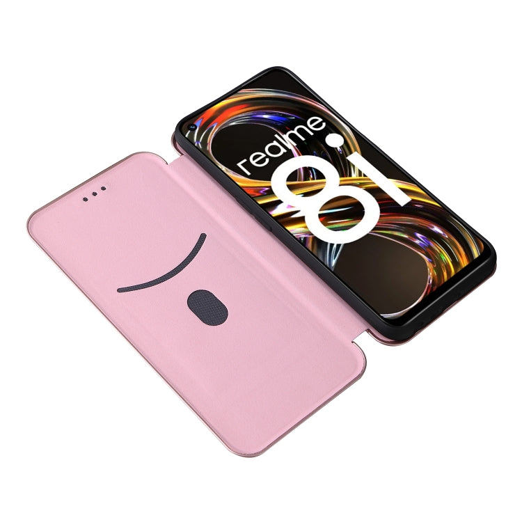Struttura in fibra di carbonio Flip orizzontale magnetico Custodia in pelle TPU + PC + PU con slot per schede, For OPPO Realme 8i