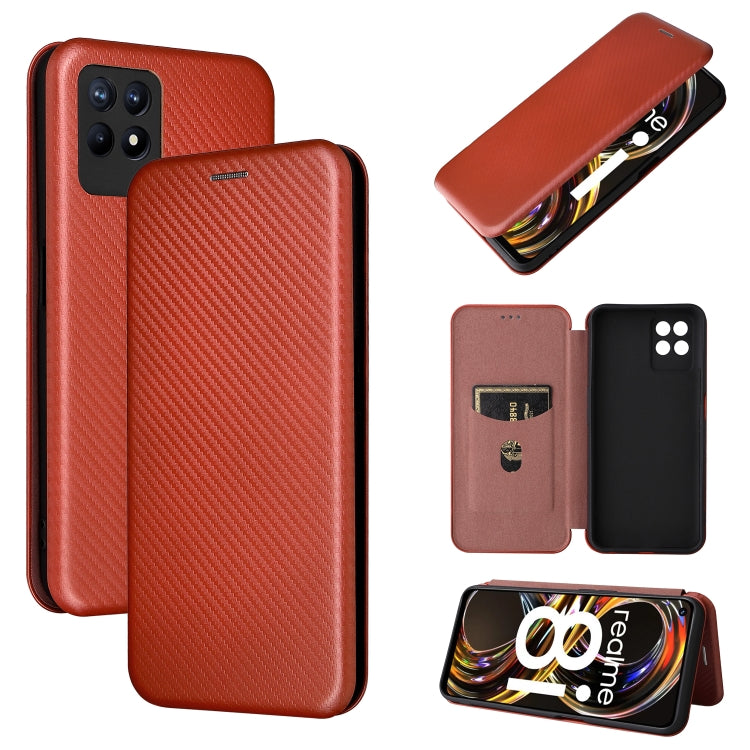 Struttura in fibra di carbonio Flip orizzontale magnetico Custodia in pelle TPU + PC + PU con slot per schede, For OPPO Realme 8i