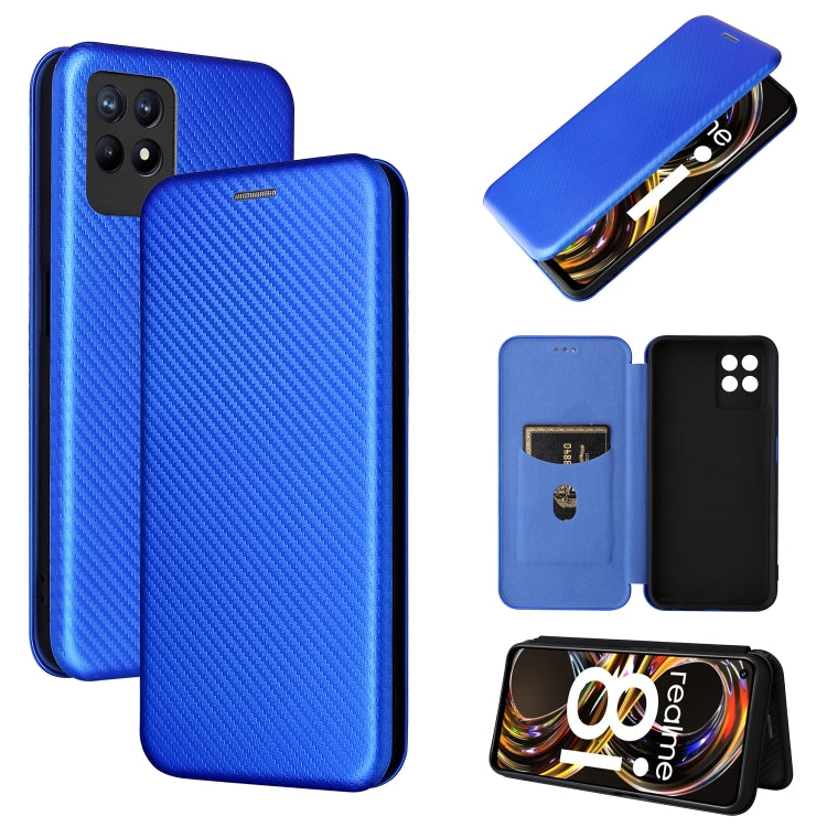 Struttura in fibra di carbonio Flip orizzontale magnetico Custodia in pelle TPU + PC + PU con slot per schede, For OPPO Realme 8i