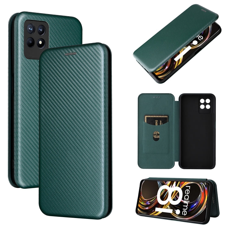 Struttura in fibra di carbonio Flip orizzontale magnetico Custodia in pelle TPU + PC + PU con slot per schede, For OPPO Realme 8i