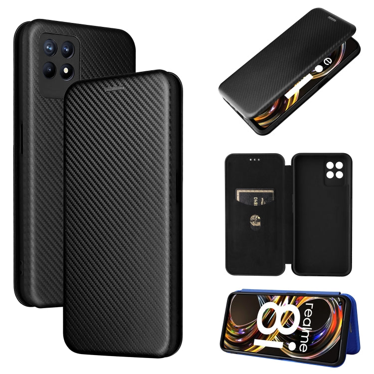 Struttura in fibra di carbonio Flip orizzontale magnetico Custodia in pelle TPU + PC + PU con slot per schede, For OPPO Realme 8i