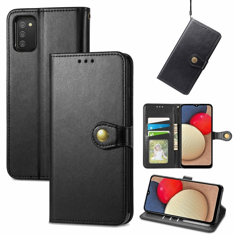 Custodia per telefono con fibbia in pelle tinta unita con cordino e cornice per foto e slot per schede e portafoglio e funzione di supporto, For Samsung Galaxy A03s 166mm