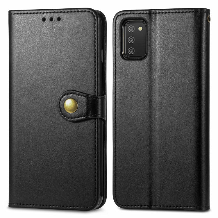 Custodia per telefono con fibbia in pelle tinta unita con cordino e cornice per foto e slot per schede e portafoglio e funzione di supporto, For Samsung Galaxy A03s 166mm