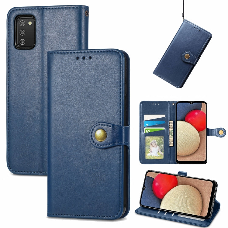 Custodia per telefono con fibbia in pelle tinta unita con cordino e cornice per foto e slot per schede e portafoglio e funzione di supporto, For Samsung Galaxy A03s 166mm