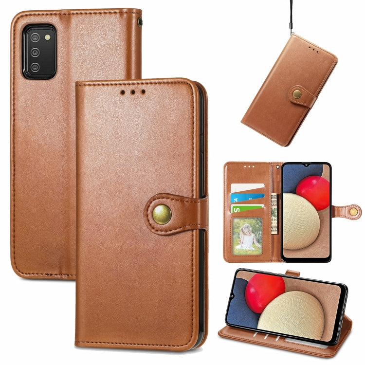 Custodia per telefono con fibbia in pelle tinta unita con cordino e cornice per foto e slot per schede e portafoglio e funzione di supporto, For Samsung Galaxy A03s 166mm
