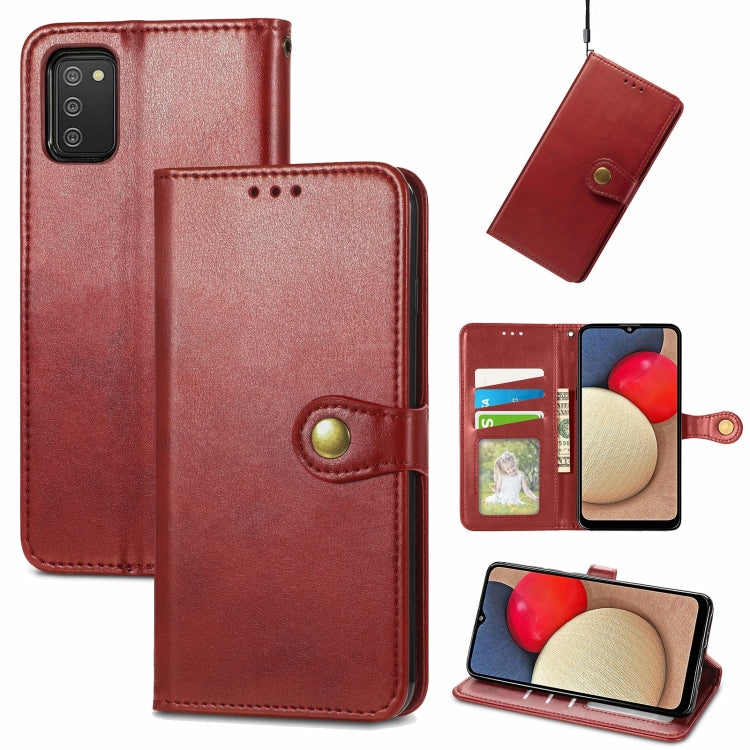 Custodia per telefono con fibbia in pelle tinta unita con cordino e cornice per foto e slot per schede e portafoglio e funzione di supporto, For Samsung Galaxy A03s 166mm