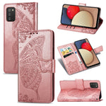 Farfalla Love Flowers Custodia in pelle a ribalta orizzontale goffrata con supporto e fessure per carte e portafoglio e cordino, For Samsung Galaxy A03s 166mm