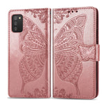 Farfalla Love Flowers Custodia in pelle a ribalta orizzontale goffrata con supporto e fessure per carte e portafoglio e cordino, For Samsung Galaxy A03s 166mm