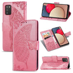 Farfalla Love Flowers Custodia in pelle a ribalta orizzontale goffrata con supporto e fessure per carte e portafoglio e cordino, For Samsung Galaxy A03s 166mm