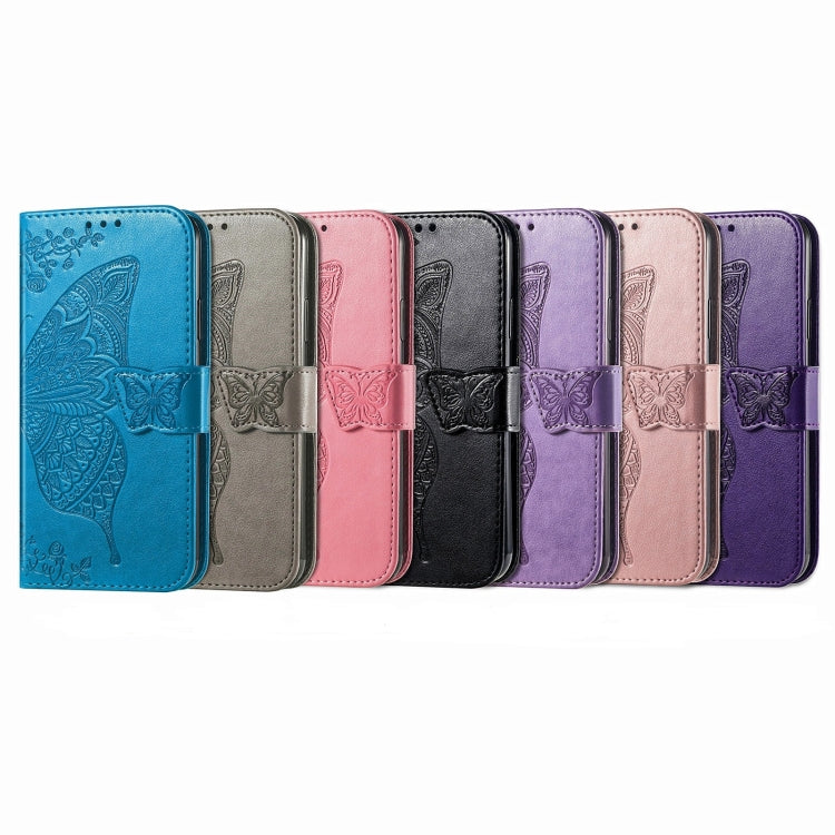 Farfalla Love Flowers Custodia in pelle a ribalta orizzontale goffrata con supporto e fessure per carte e portafoglio e cordino, For Samsung Galaxy A03s 166mm
