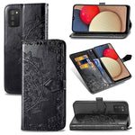 Custodia in pelle con apertura orizzontale in rilievo con fiore di mandala con supporto, tre slot per carte, portafoglio e cordino, For Samsung Galaxy A03s 166mm