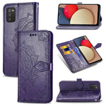 Custodia in pelle con apertura orizzontale in rilievo con fiore di mandala con supporto, tre slot per carte, portafoglio e cordino, For Samsung Galaxy A03s 166mm