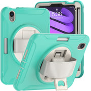 Custodia protettiva per PC + TPU con rotazione a 360 gradi con supporto e cinturino, For iPad mini 6 / mini 2024