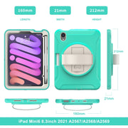 Custodia protettiva per PC + TPU con rotazione a 360 gradi con supporto e cinturino, For iPad mini 6 / mini 2024