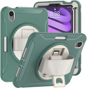 Custodia protettiva per PC + TPU con rotazione a 360 gradi con supporto e cinturino, For iPad mini 6 / mini 2024
