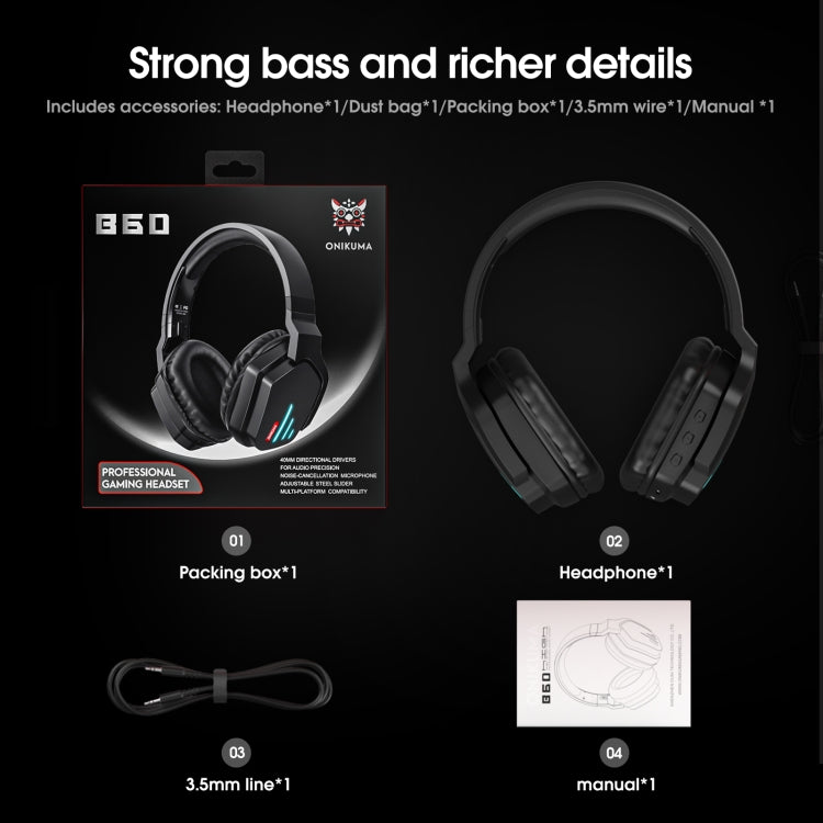 ONIKUMA B60 Bluetooth 5.0 Auricolare Bluetooth wireless regolabile per bassi potenti con microfono