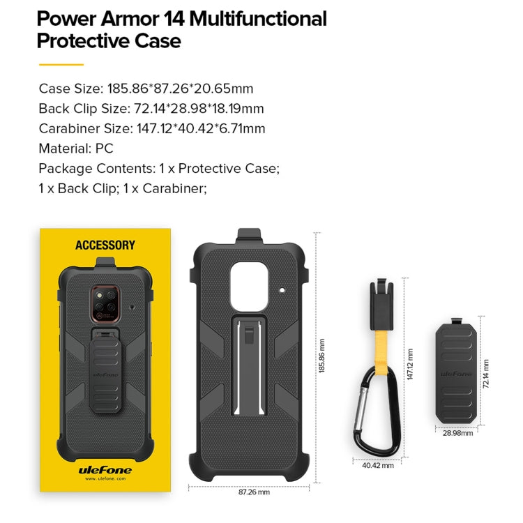 Ulefone Custodia protettiva multifunzionale in TPU + PC con clip posteriore e moschettone, For Ulefone Power Armor 14