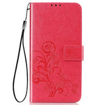Custodia in pelle goffrata con chiusura a quattro foglie con cordino e slot per schede, portafoglio e supporto, For Samsung Galaxy A03s 166mm