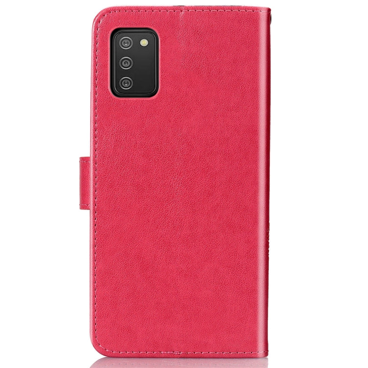 Custodia in pelle goffrata con chiusura a quattro foglie con cordino e slot per schede, portafoglio e supporto, For Samsung Galaxy A03s 166mm