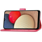 Custodia in pelle goffrata con chiusura a quattro foglie con cordino e slot per schede, portafoglio e supporto, For Samsung Galaxy A03s 166mm