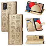 Simpatica custodia in pelle a ribalta orizzontale in rilievo con gatto e cane con supporto e fessure per carte, portafoglio e cordino, For Samsung Galaxy A03s 166mm