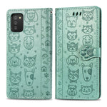 Simpatica custodia in pelle a ribalta orizzontale in rilievo con gatto e cane con supporto e fessure per carte, portafoglio e cordino, For Samsung Galaxy A03s 166mm