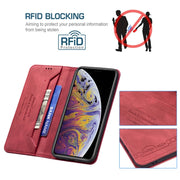 Custodia in pelle antifurto con blocco magnetico RFID con supporto, slot per carte e portafoglio, For iPhone XS Max, For iPhone SE 2022 / SE 2020 / 7 / 8, For iPhone 7 Plus / 8 Plus