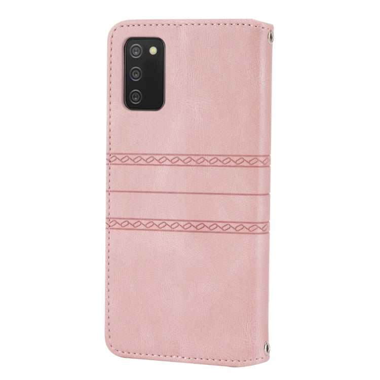 Custodia in pelle flip orizzontale PU + TPU con fibbia magnetica a righe in rilievo, For Samsung Galaxy A02s 166mm