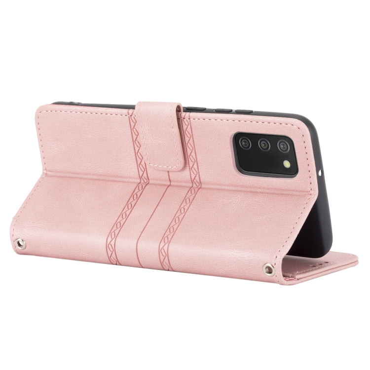 Custodia in pelle flip orizzontale PU + TPU con fibbia magnetica a righe in rilievo, For Samsung Galaxy A02s 166mm