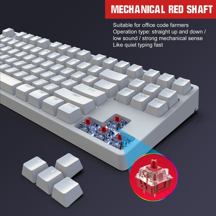 HXSJ L600 87 tasti USB-C / Type-C Tastiera meccanica con albero rosso cablato con retroilluminazione fredda
