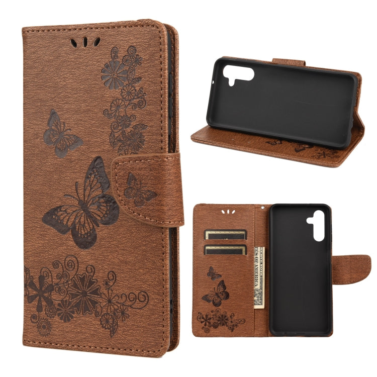 Custodia per telefono in pelle flip orizzontale goffrata farfalla con slot per schede e supporto, For Samsung Galaxy A13 5G