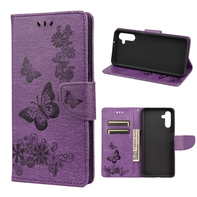 Custodia per telefono in pelle flip orizzontale goffrata farfalla con slot per schede e supporto, For Samsung Galaxy A13 5G
