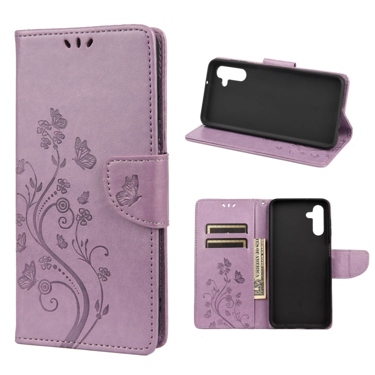 Custodia per telefono in pelle a vibrazione orizzontale con motivo floreale a farfalla con slot per schede e supporto, For Samsung Galaxy A13 5G