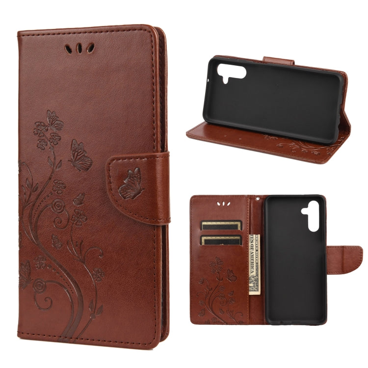 Custodia per telefono in pelle a vibrazione orizzontale con motivo floreale a farfalla con slot per schede e supporto, For Samsung Galaxy A13 5G