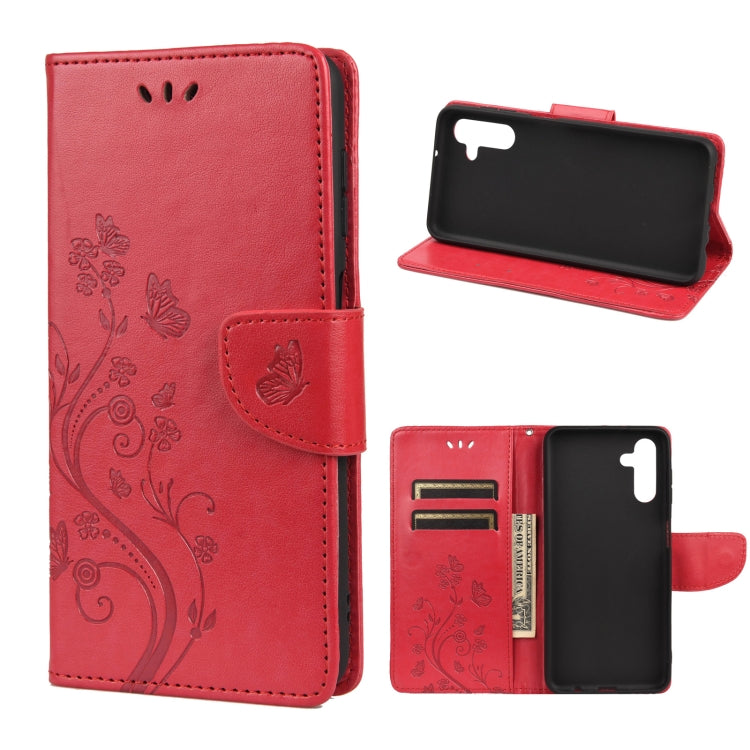 Custodia per telefono in pelle a vibrazione orizzontale con motivo floreale a farfalla con slot per schede e supporto, For Samsung Galaxy A13 5G