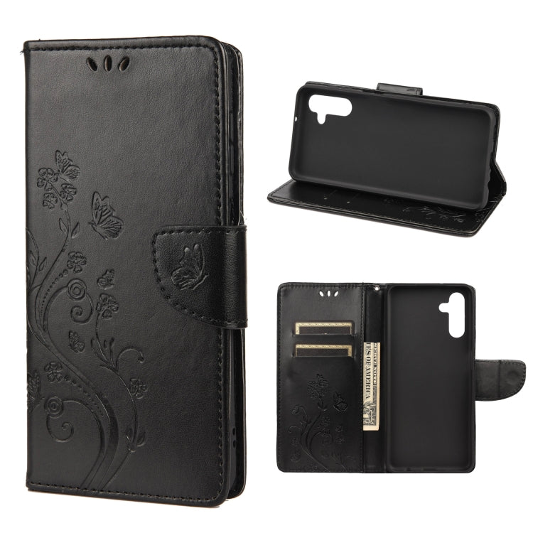 Custodia per telefono in pelle a vibrazione orizzontale con motivo floreale a farfalla con slot per schede e supporto, For Samsung Galaxy A13 5G