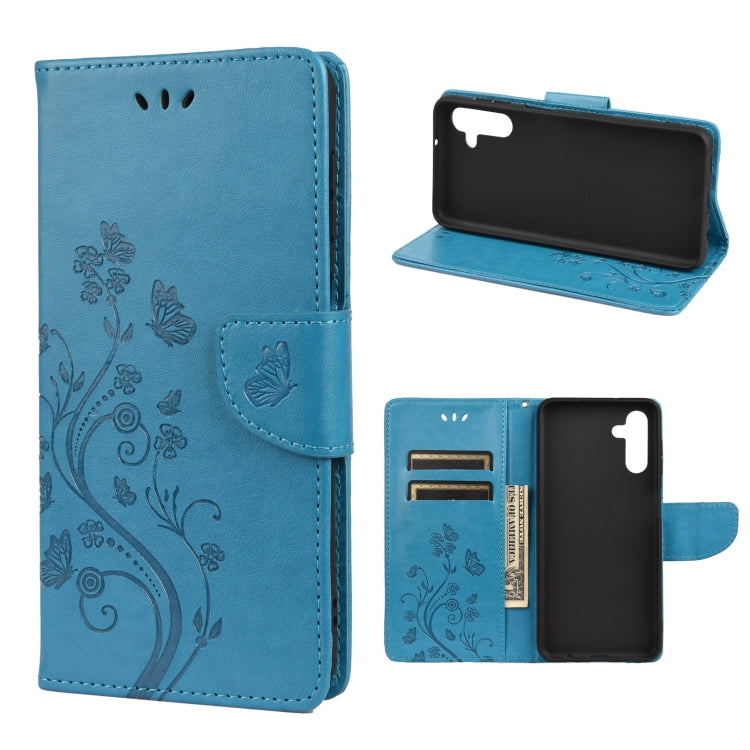 Custodia per telefono in pelle a vibrazione orizzontale con motivo floreale a farfalla con slot per schede e supporto, For Samsung Galaxy A13 5G
