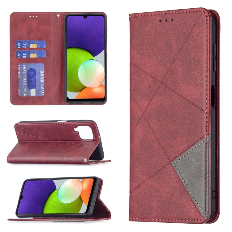 Custodia per telefono in pelle magnetica a vibrazione orizzontale con struttura a rombo con supporto e slot per schede, For Samsung Galaxy A22 4G