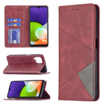 Custodia per telefono in pelle magnetica a vibrazione orizzontale con struttura a rombo con supporto e slot per schede, For Samsung Galaxy A22 4G