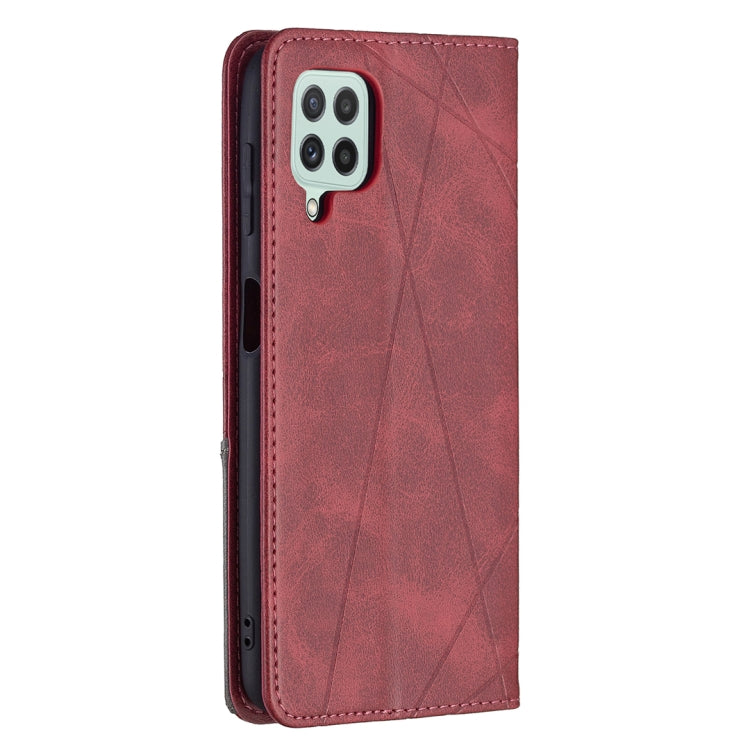 Custodia per telefono in pelle magnetica a vibrazione orizzontale con struttura a rombo con supporto e slot per schede, For Samsung Galaxy A22 4G